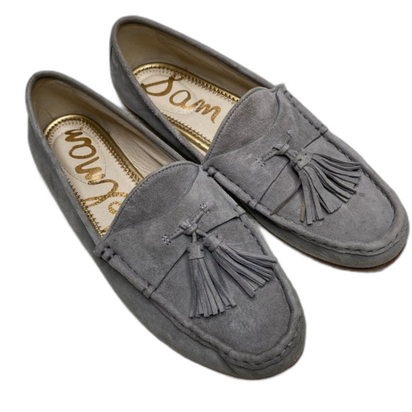 SAM EDELMAN Therese Penny Loafers Suede Nubuck Tassel Slip-On Womens 7.5 Gray - Picture 1 of 7